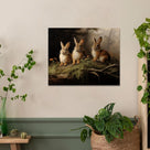 Easter Woodland Rabbits Canvas Wall Art, Adorable Hares Oil Painting Home Décor, Nature-Inspired Wall Decor, Stunning Canvas Prints
