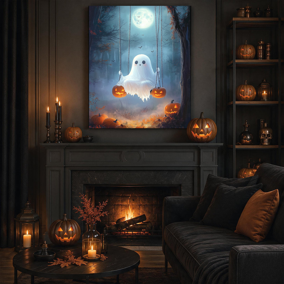 Swinging Ghosts Halloween Canvas Wall Art