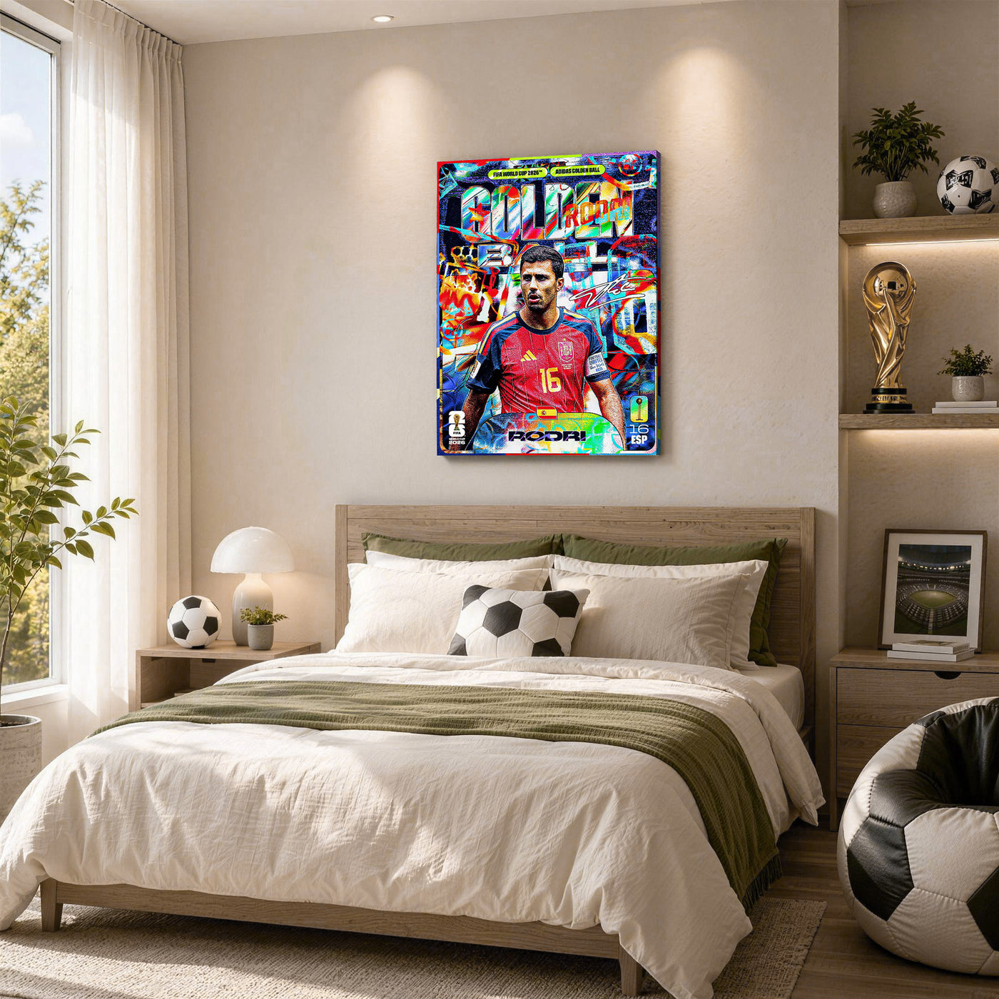 Rodri Golden Ball Graffiti Canvas Wall Art – Spain No. 16 Soccer Print
