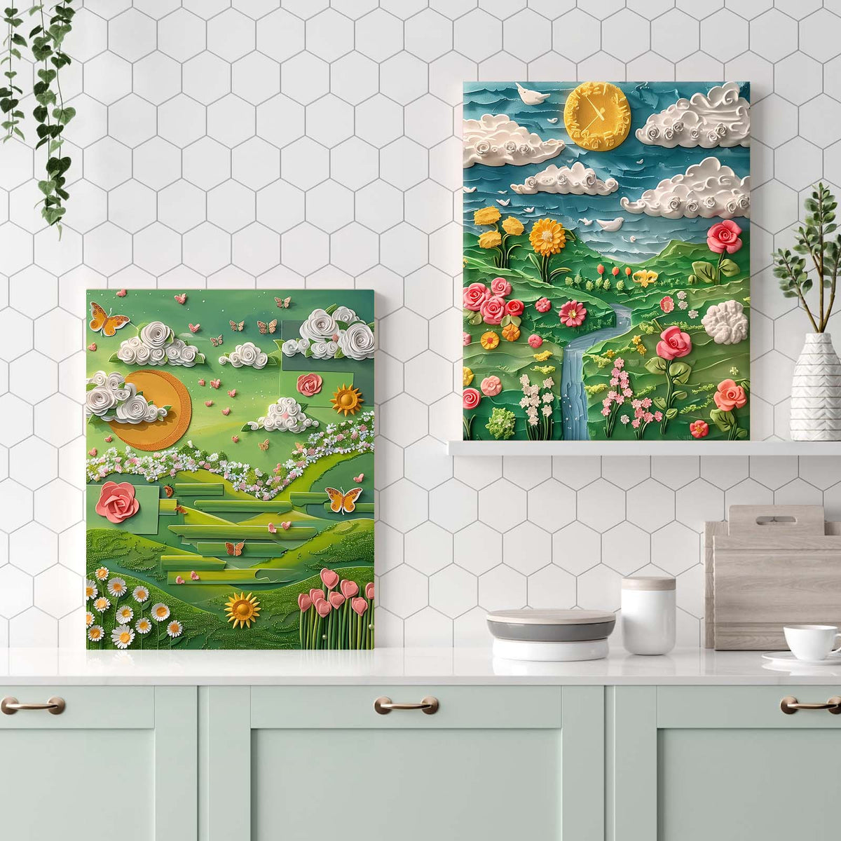 Whimsical Green Garden Paper Art Wall Decor