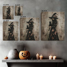 Floral Witch and Black Cat Halloween Canvas Wall Art