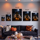 Cute Ghost and Pumpkin Halloween Canvas Wall Art, Whimsical Gothic Fall Decor for Home, Bedroom and Kids’ Room