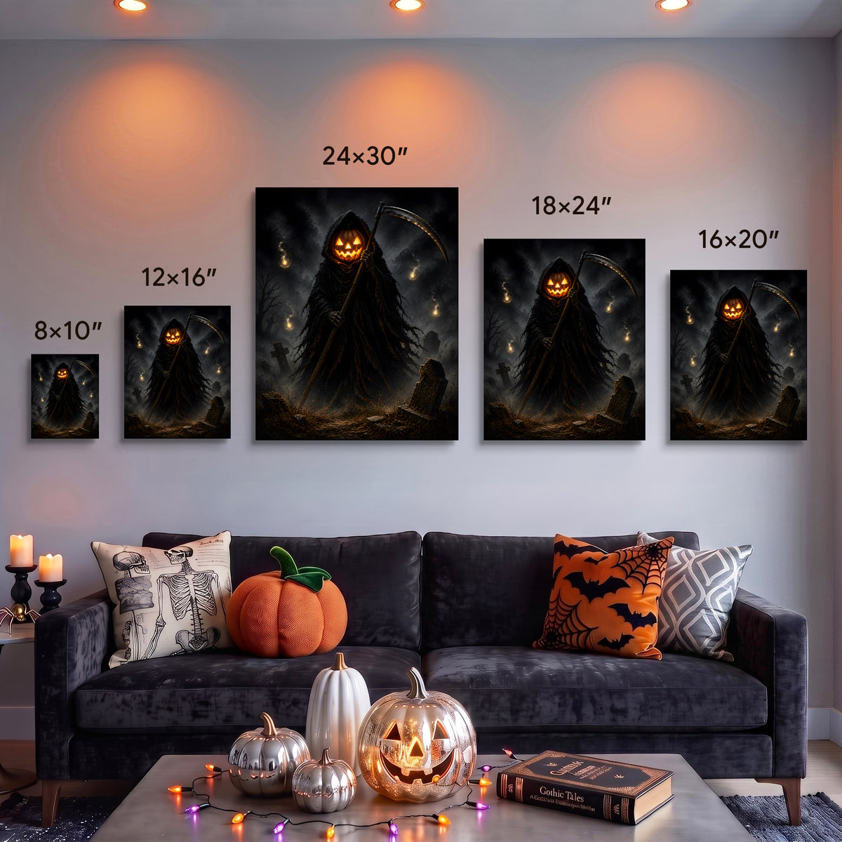 Evil Pumpkin Halloween Canvas Wall Art, Spooky Jack-o’-Lantern Decor
