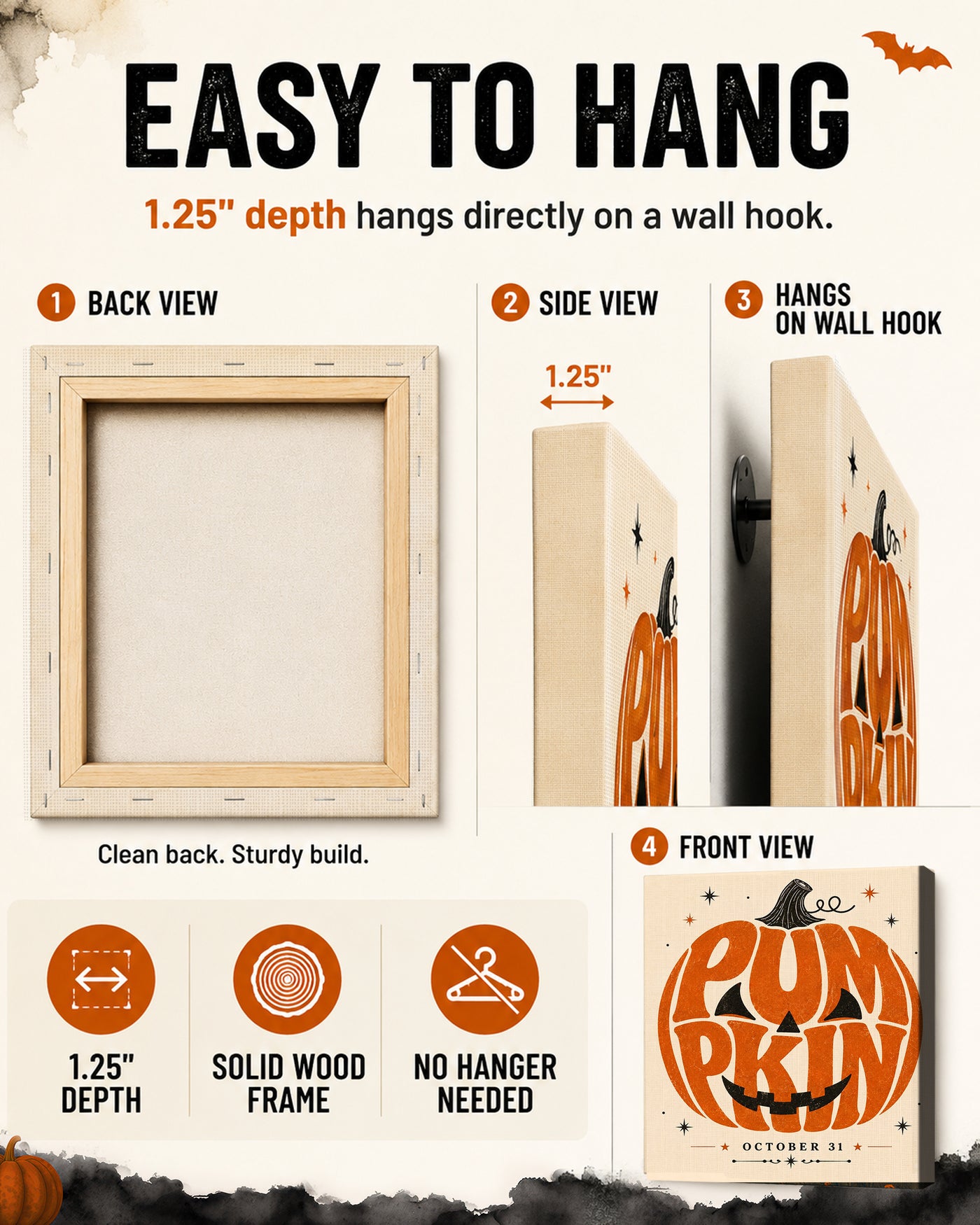 Retro Autumn Pumpkin Typography Halloween Canvas Wall Art