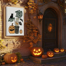 Halloween Black Cats, Ghosts and Pumpkins Illustration Wall Art