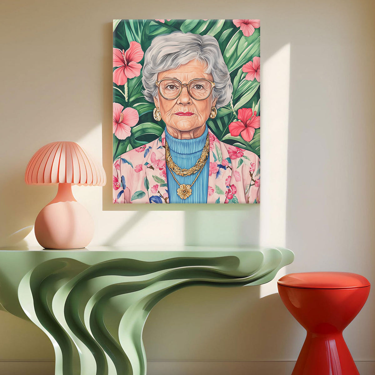 Funny Grandma Floral Portrait Wall Art