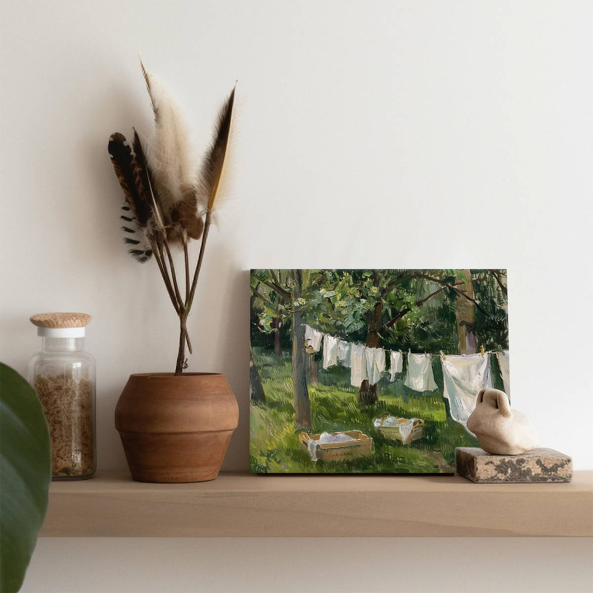 Rustic Garden Clothesline Impressionist Backyard Laundry Day Painting Wall Art