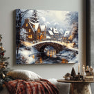 Snowy Christmas Village Canvas Wall Art, Cozy Winter Town Holiday Decor