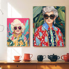 Retro Floral Grandma Portrait Painting Colorful Fashion Portrait Wall Art