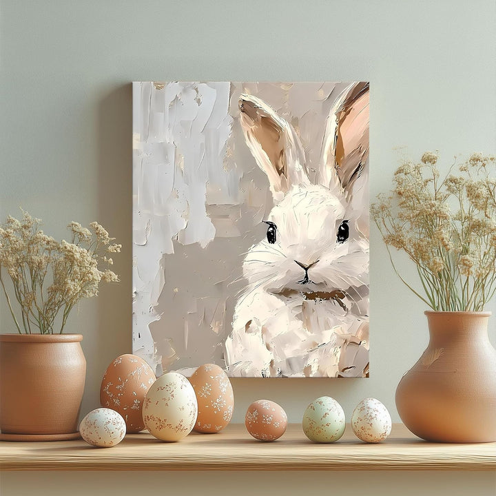 Framed Easter Canvas Wall Art, Vibrant Bunny Canvas Print Poster, Fresh Easter Bunny Painting Stylish Artwork Decoration Pictures Wall Decor for Kitchen Dorm Bedroom Living Room