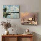 Impressionist Lakeside Landscape Painting Peaceful Lake and Rowboat Wall Art