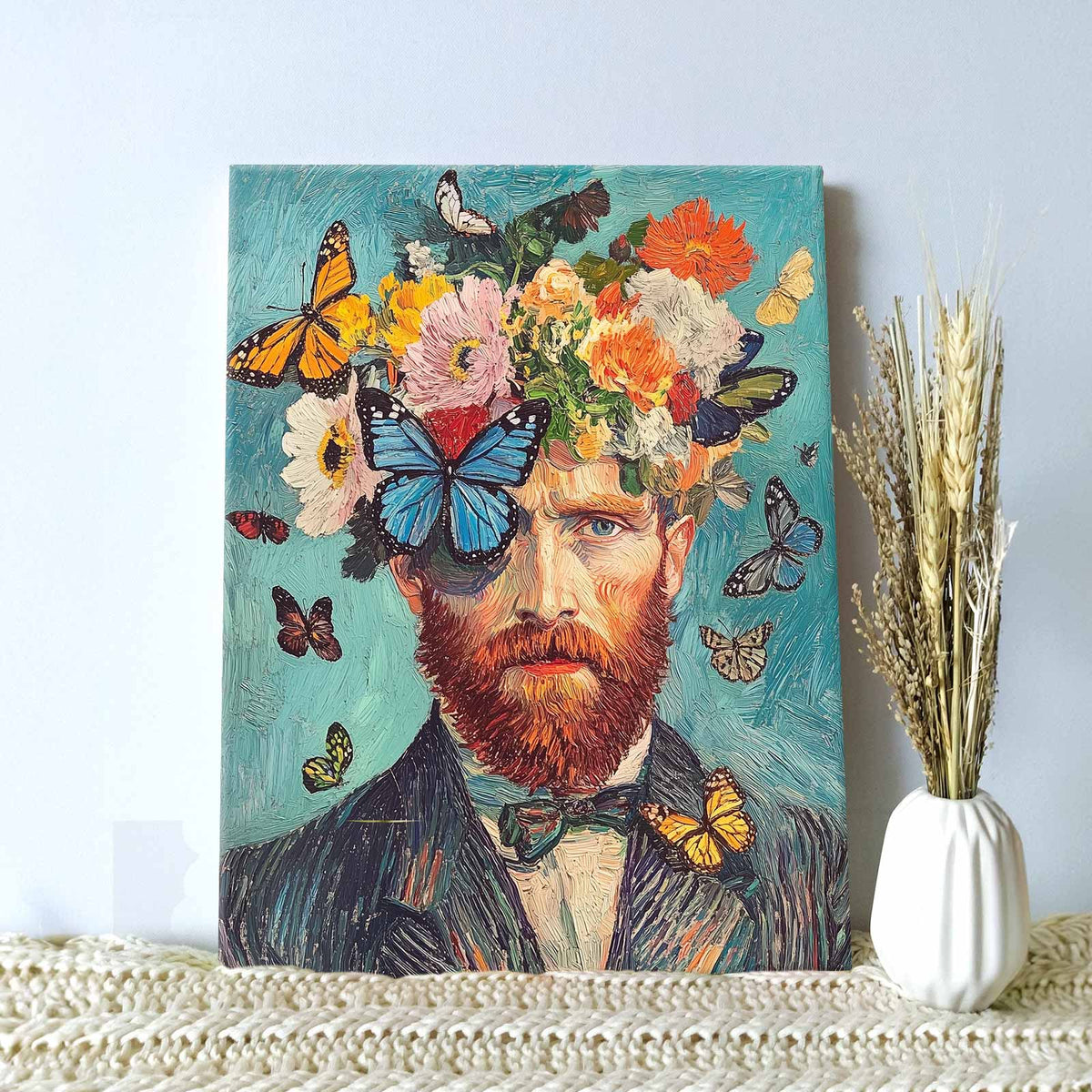 Bearded Man with Flowers and Butterflies Wall Art