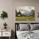 Impressionist Mountain Landscape Painting Alpine Mountain Cabin Wall Art
