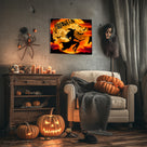 Witch’s Flight Under the Halloween Moon Canvas Wall Art