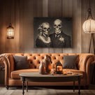 Victorian Skeleton Wedding Couple Vintage Gothic Halloween Portrait Painting Wall Art