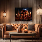 Skull and Candle Dark Gothic Horror Still Life Painting Halloween Wall Art