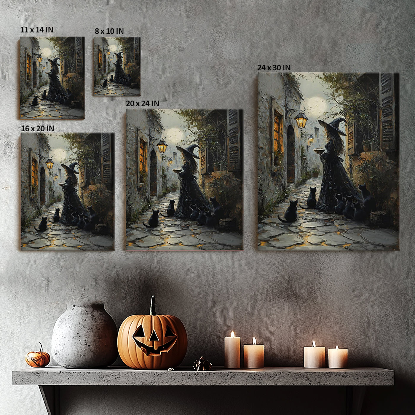 Witch’s Midnight Cat Parade Halloween Canvas Wall Art