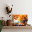 Vibrant Autumn Forest Textured Orange Woodland Path Painting Wall Art