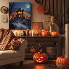 Ghostly Pumpkin Manor Halloween Canvas Wall Art