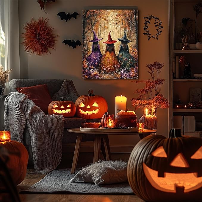Forest Witches Halloween Canvas Wall Art, Magical Gothic Decor
