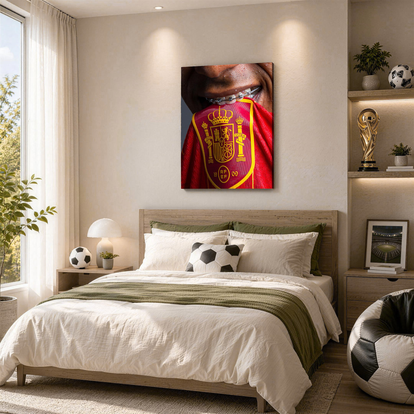 Spain Soccer Crest Kiss Canvas Wall Art – Red and Gold Team Pride Print