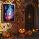 Cute Ghost on a Swing in an Enchanted Forest Illustration Halloween Wall Art