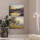 Sheep Grazing in the Misty Meadow Soft Atmospheric Pastoral Landscape Painting Wall Art