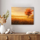 Golden Sunlit Autumn Meadow Landscape Tree Wall Art