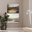Misty Mountain Lake Minimalist Soft-Tone Landscape Painting Wall Art