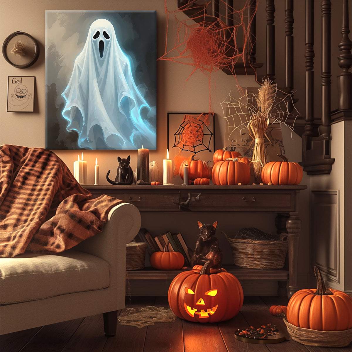 Glowing Ghost Halloween Canvas Wall Art