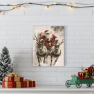 Santa Claus Sleigh with Reindeer Christmas Canvas Wall Art, Vintage Holiday Artwork for Living Room and Entryway