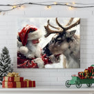 Santa Claus and Reindeer Christmas Canvas Wall Art, Winter Wonderland Holiday Wall Decor for Living Room, Bedroom and Entryway