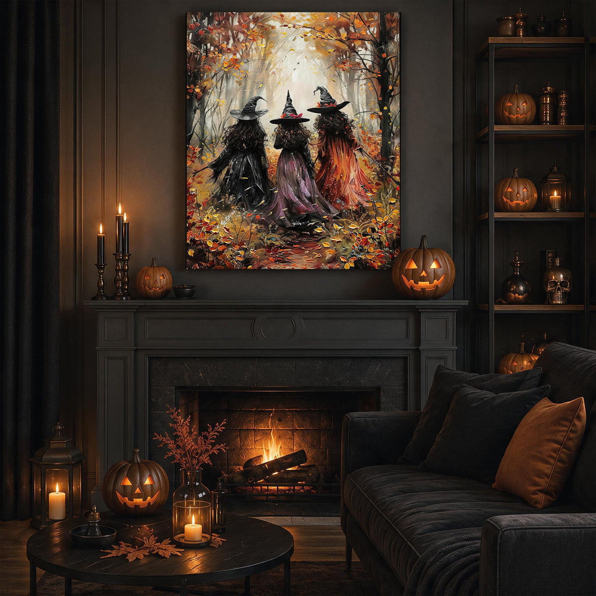 Autumn Coven Walk Halloween Canvas Wall Art