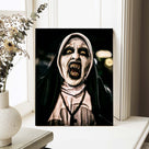 Demonic Nun Horror Halloween Canvas Wall Art – Terrifying Religious Horror Decor