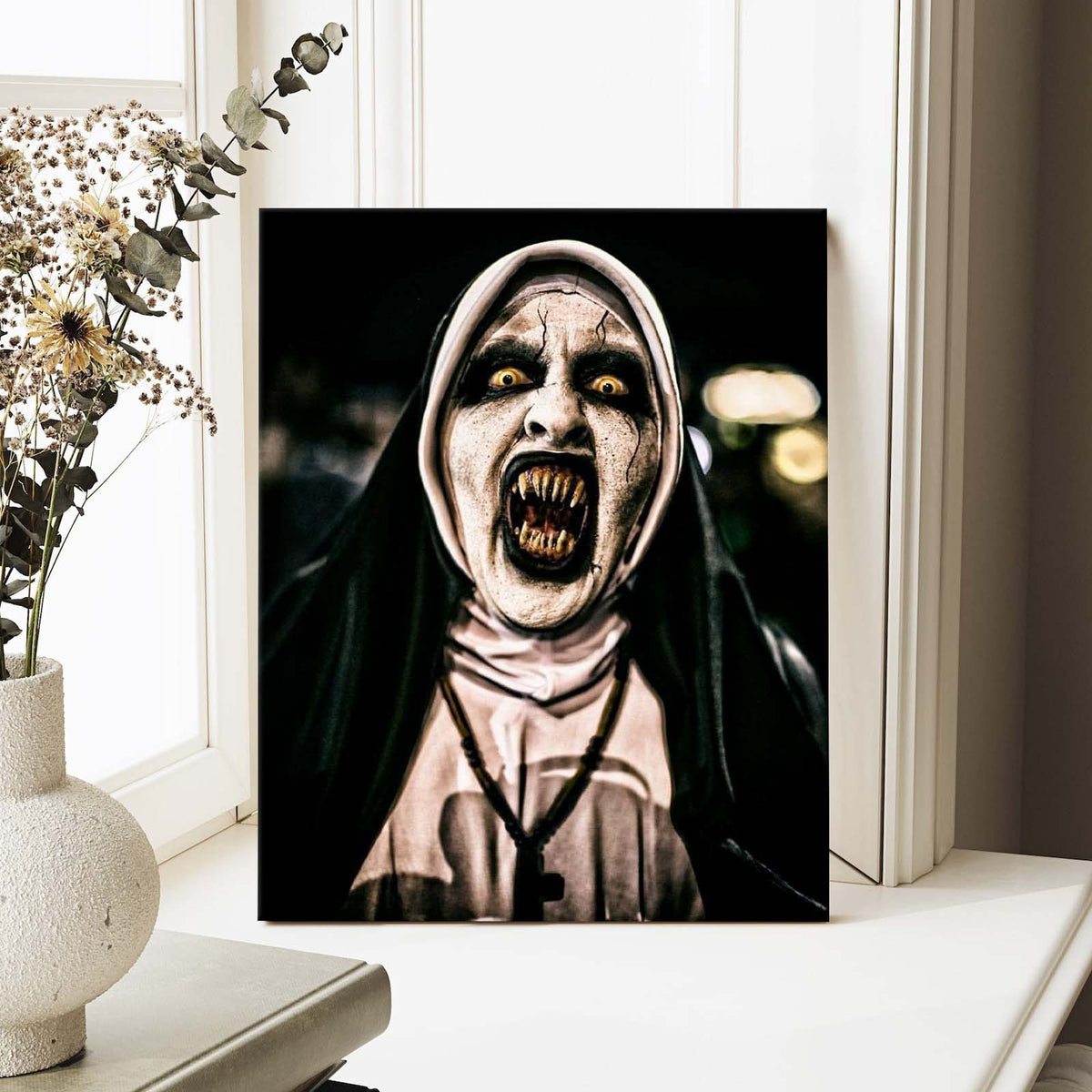 Demonic Nun Horror Halloween Canvas Wall Art – Terrifying Religious Horror Decor