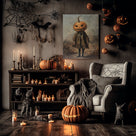 Vintage Gothic Pumpkin Head Halloween Painting Head Scarecrow Wall Art