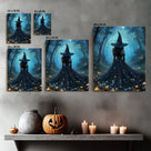 Mystic Blue Forest Witch Halloween Canvas Wall Art