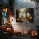Three Ghosts on a Haunted Forest Path Dark Gothic Halloween Painting Wall Art