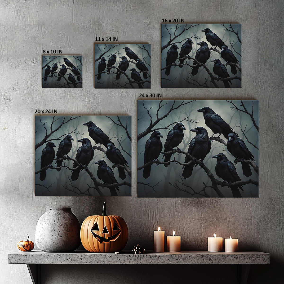 Raven Gathering Halloween Canvas Wall Art