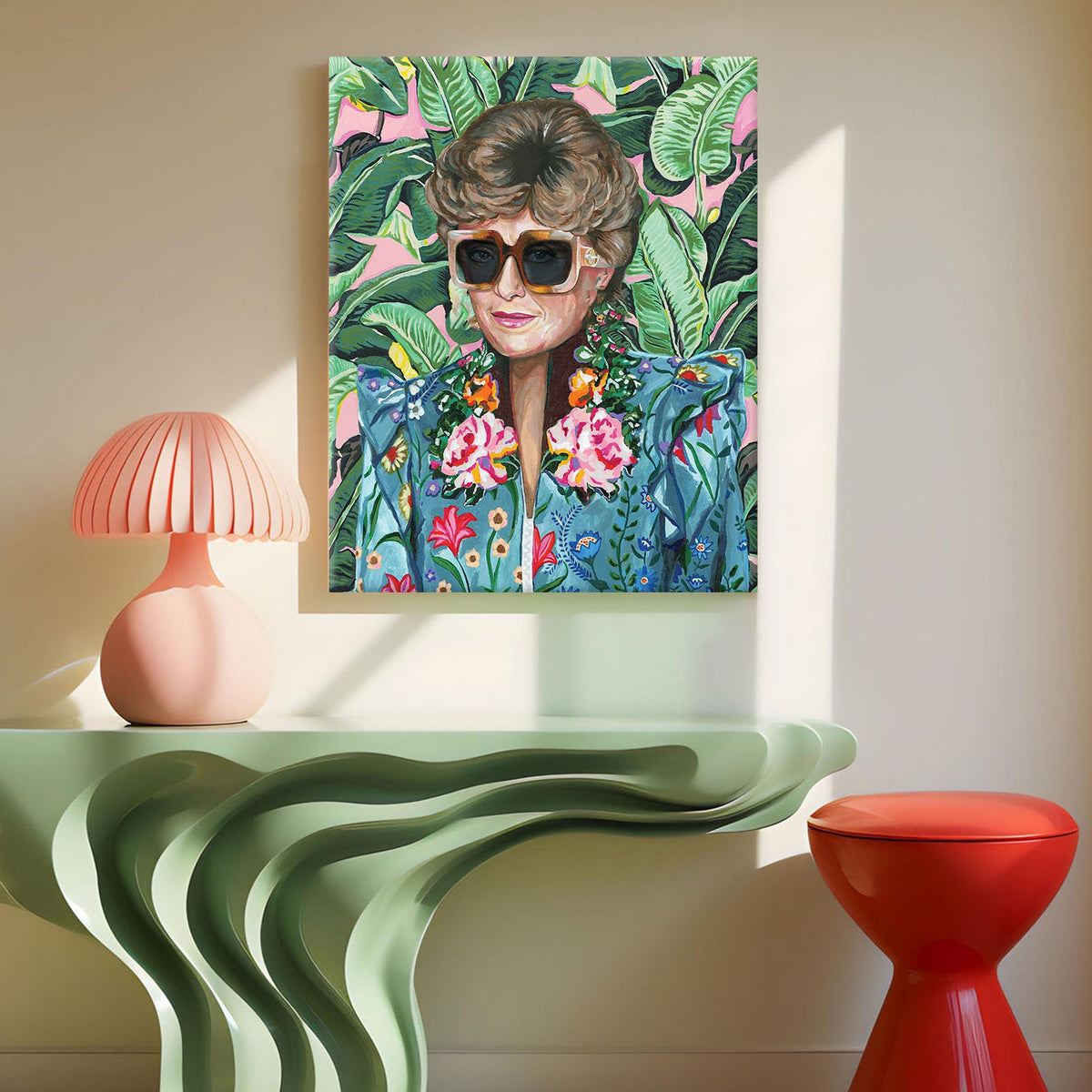 Bold Pop Art Botanical Portrait Painting Colorful Floral Fashion Wall Art