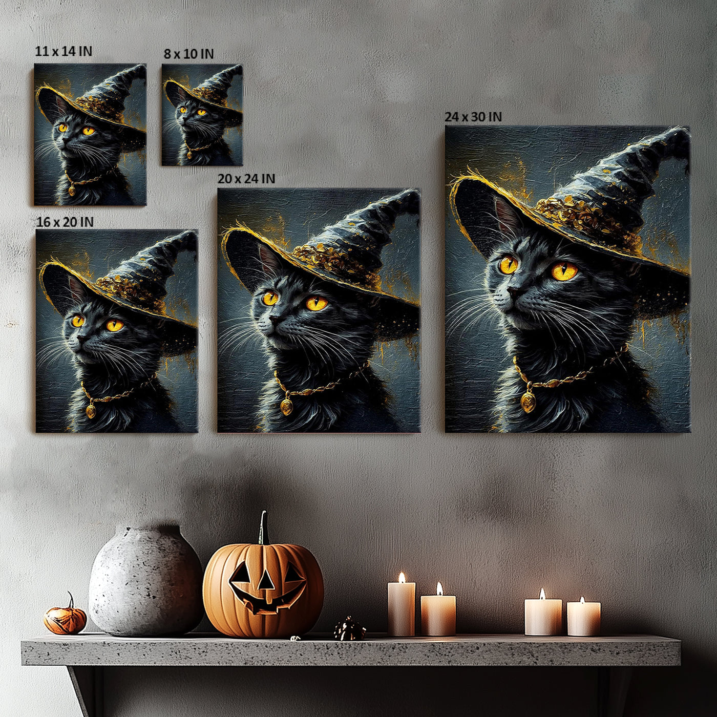 Bewitched Black Cat Halloween Canvas Wall Art