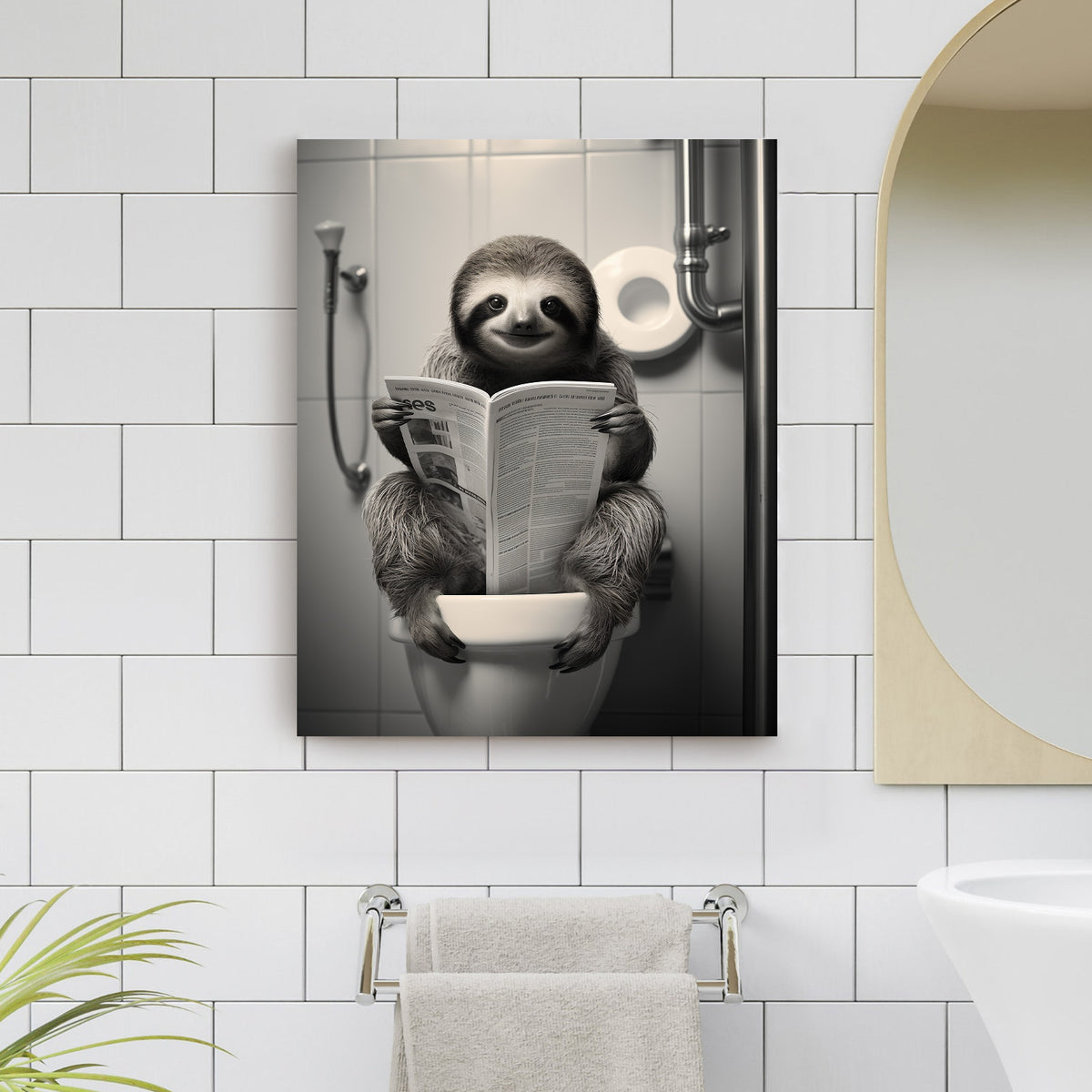 Sloth Reading on the Toilet Wall Art