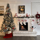 Christmas Reindeer Canvas Wall Art with Lights, Enchanted Winter Forest Holiday Decor for Living Room and Bedroom