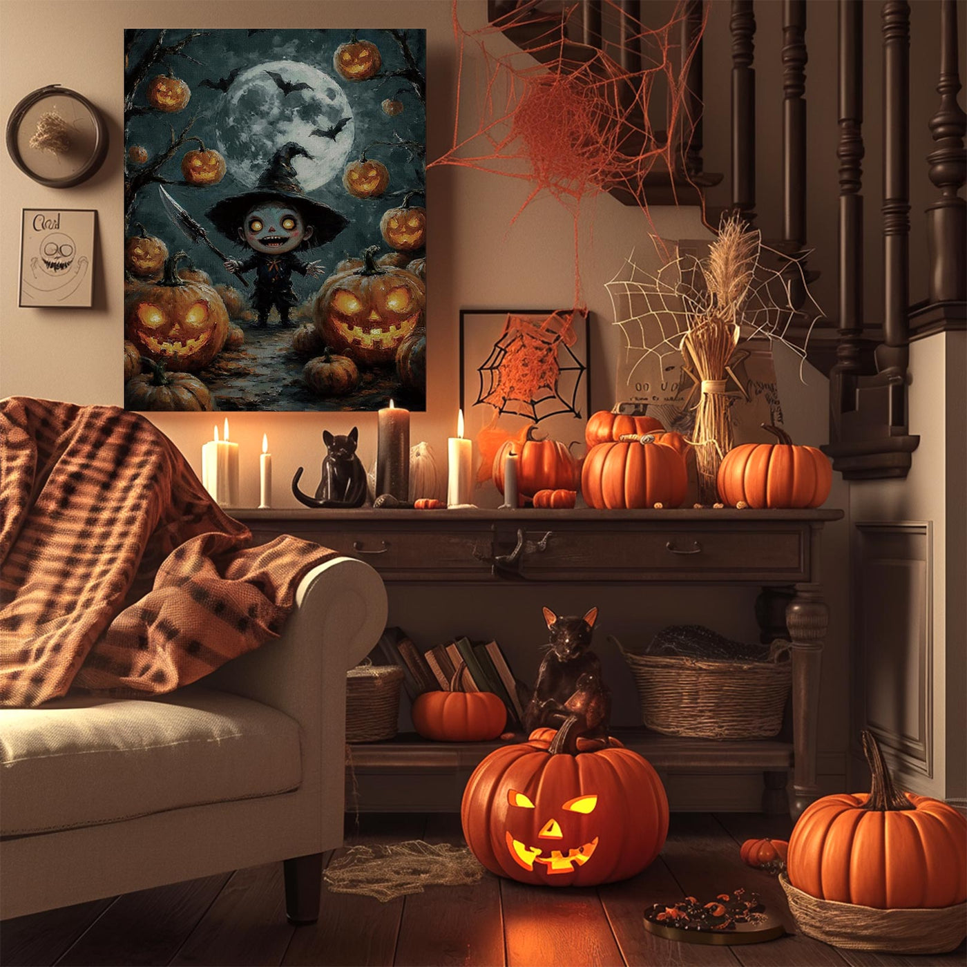 Little Pumpkin Witch Halloween Canvas Wall Art