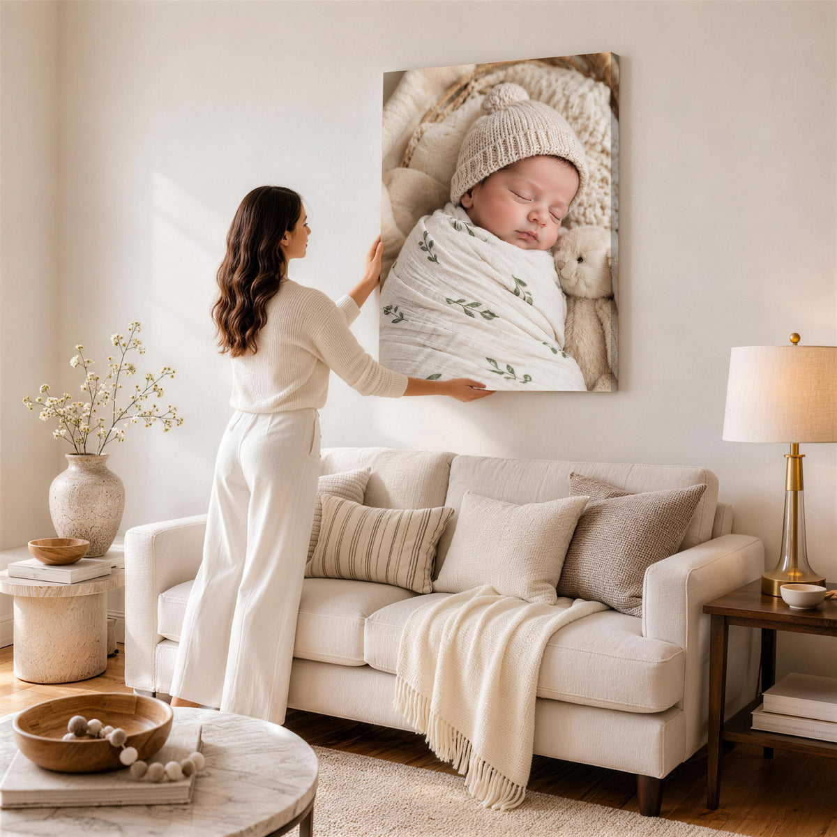 Custom Baby Photo Canvas Print – Personalized Newborn Portrait Wall Art