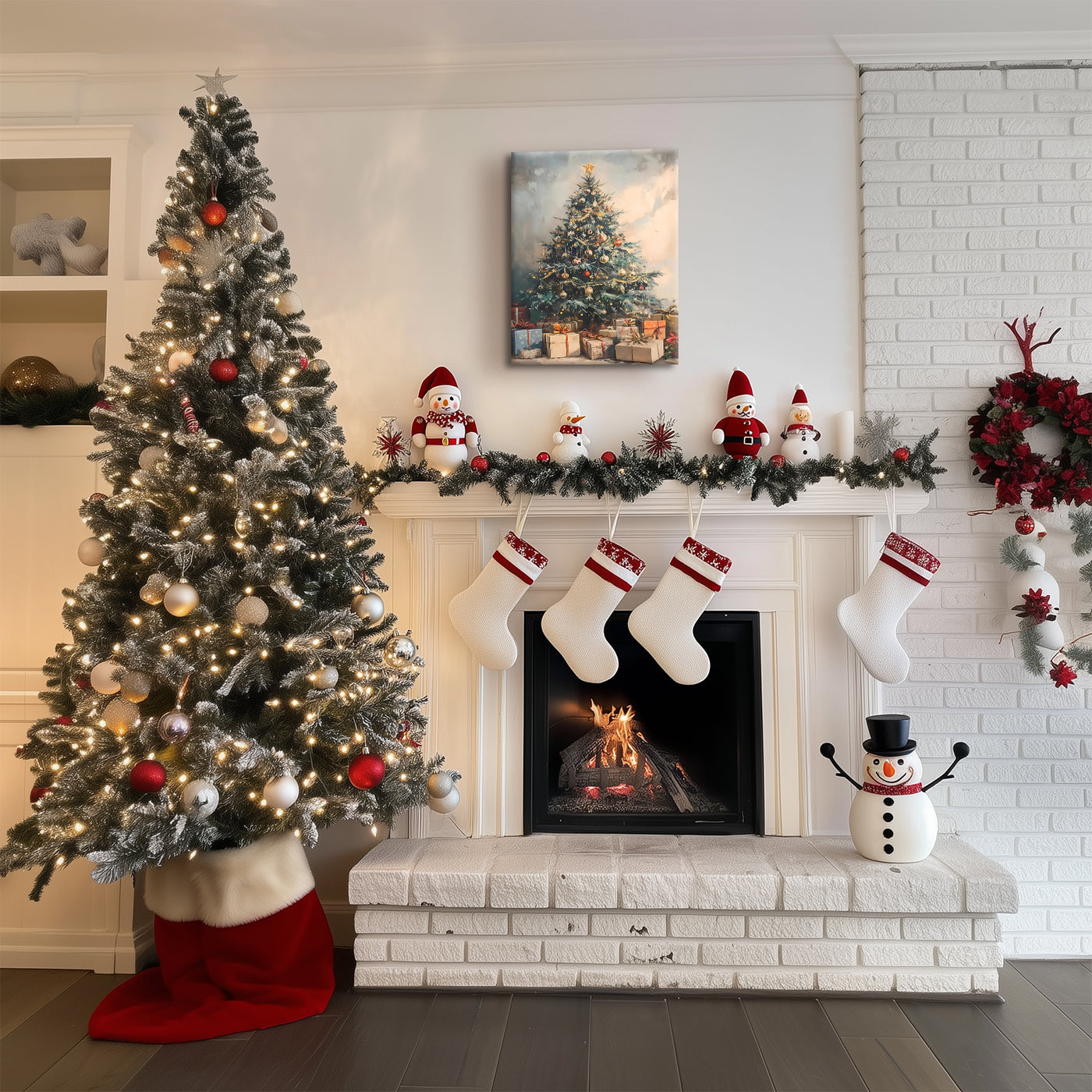 Decorated Christmas Tree Canvas Wall Art with Gifts, Festive Holiday Artwork for Living Room, Bedroom and Entryway