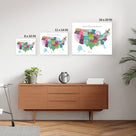 Colorful United States Map Wall Art – USA States and Capitals Canvas Print