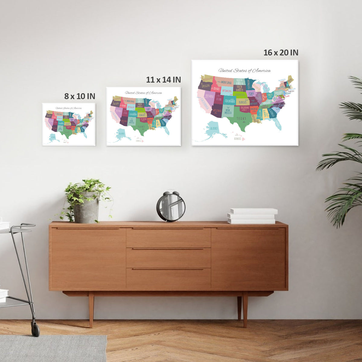Colorful United States Map Wall Art – USA States and Capitals Canvas Print