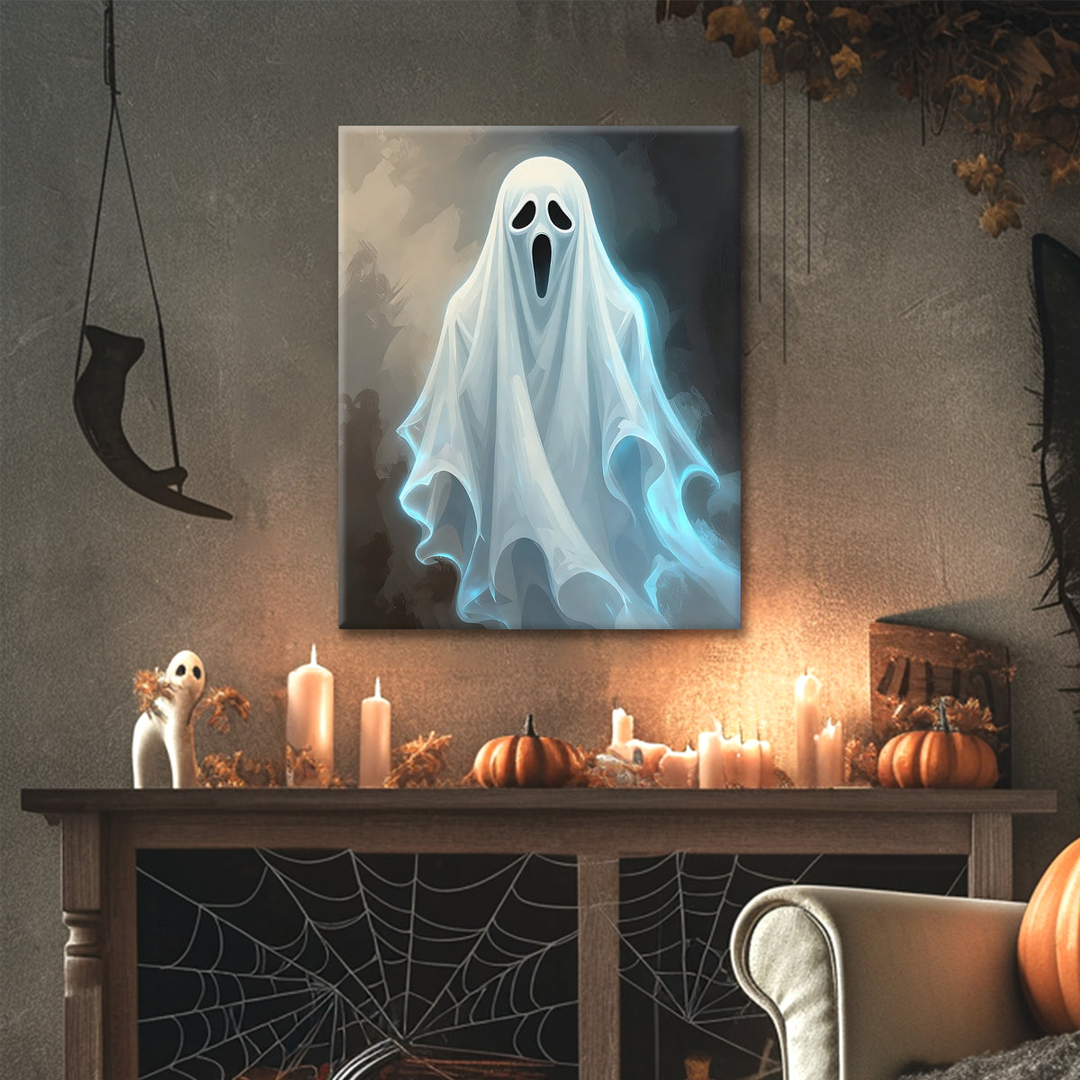 Glowing Ghost Halloween Canvas Wall Art