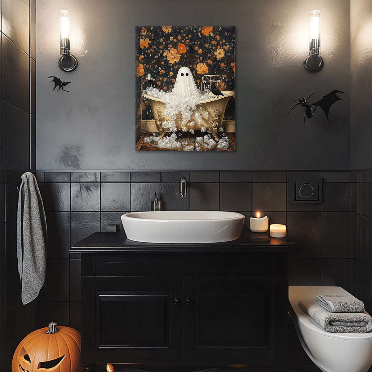 Cute Ghost in the Bathtub Halloween Wall Art